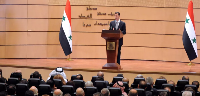 Bachar al-Assad durant son quatrième discours (Xinhua)