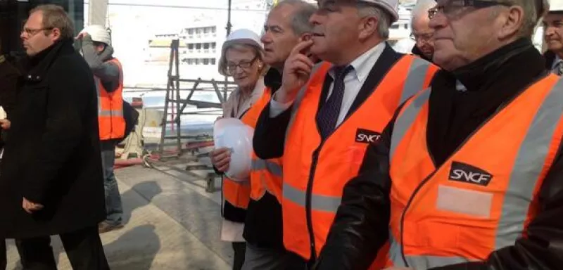 Les grands élus de Montpellier étaient ce matin aux côtés de Frédéric Cuvillier, avec, de gauche à droite, Hélène Mandroux, Christian Bourquin et Jean-Pierre Moure, André Vézinhet n'étant pas loin. (DR)