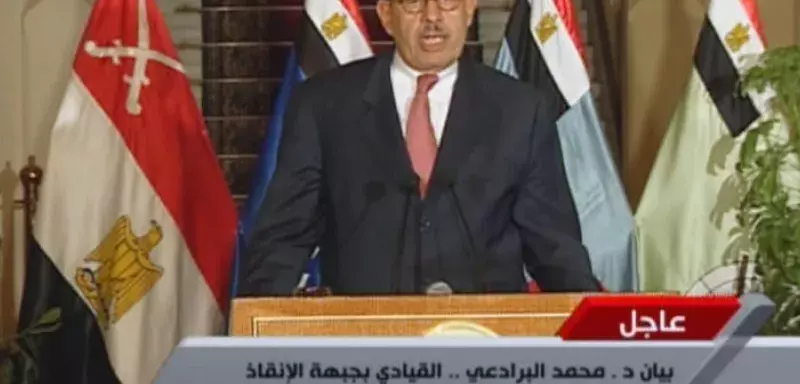Mohamed ElBaradei lors du renversement de Mohamed Morsi... (DR)
