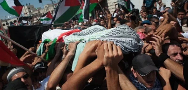 les funérailles de Mohammed Abou Khdeir enlevé et brûlé vif le 2 juillet 2014 à Jérusalem-Est... (DR)