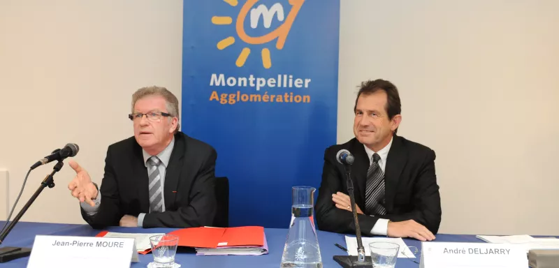 Jean-Pierre Moure, président de Montpellier Agglomération, et André Deljarry, président de la CCI de Montpellier, ont annoncé la nouvelle. (© Montpellier Agglomération)