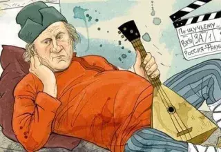Gérard Depardieu, caricaturé sur Facebook en tenue traditionnelle de paysan russe. (DR)