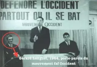  Gérard Longuet à gauche, écoutant Pierre Sidos, figure historique de l'extrême droite... (DR)