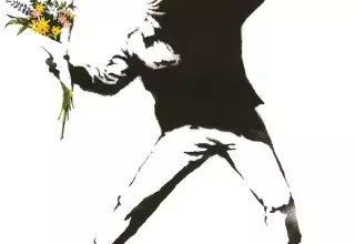 "Le manifestant aux fleurs", par Banksy. (DR)