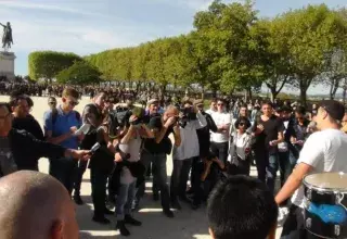 Les relations entre les journalistes et les Ultras (ici, lors de la manif' organisée à Montpellier) ont été abordées sur RTSRadio.fr, comme la nécessité d'une structuration nationale. (© Mouss Besson) 
