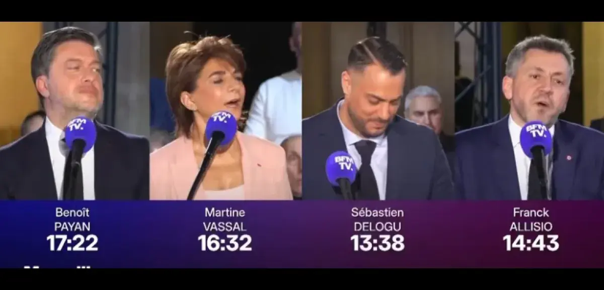 Débat des municipales 2026 à Marseille sur le plateau de BFMTV au Palais de la Bourse