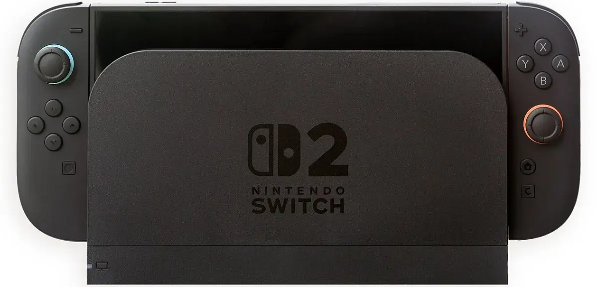 Console Nintendo Switch 2 sur son dock, vue de face