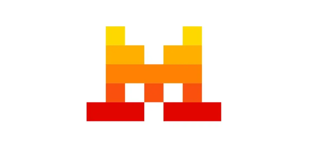 Logo de Mistral AI, des blocs de couleur du jaune au rouge formant un M