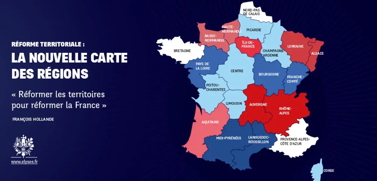 Voici la nouvelle carte des Régions préconisée par François Hollande, blocs de couleurs par blocs de couleurs...