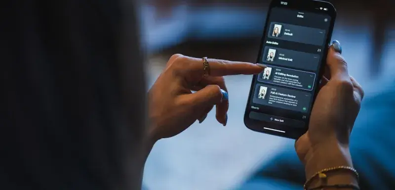 Femme utilisant un smartphone, illustrant les arnaques aux messages vocaux