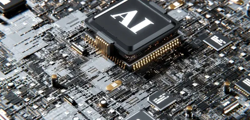 Une puce électronique avec la lettre A symbolisant l'intelligence artificielle