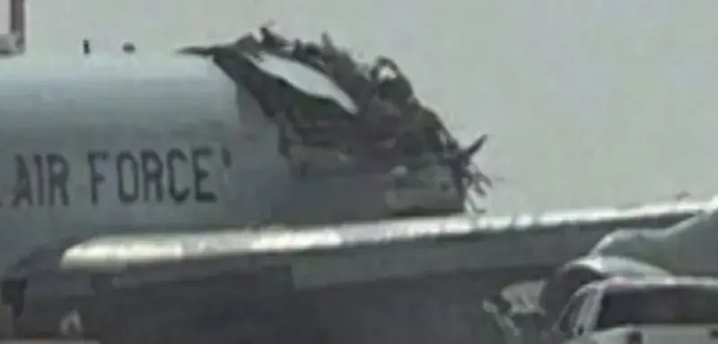 Illustration d'un avion AWACS E-3 Sentry de l'US Air Force endommagé lors d'une frappe iranienne