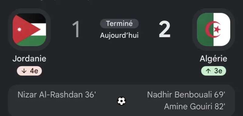 Match Algérie - Jordanie lors de la Coupe du monde 2026