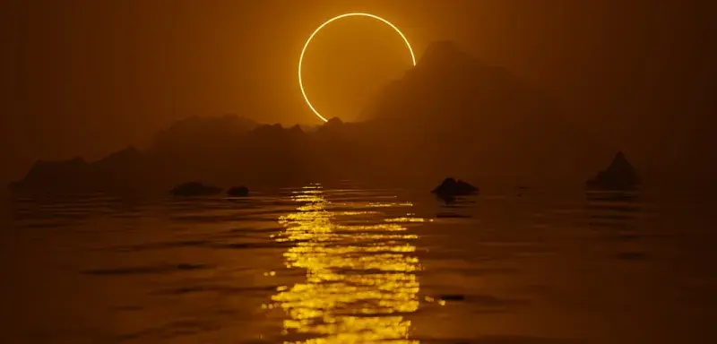 the sun is setting over a body of water