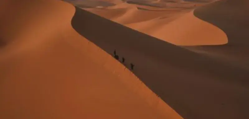 Stunning view of sand dunes under a clear blue sky in Algeria.