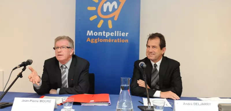 Jean-Pierre Moure, président de Montpellier Agglomération, et André Deljarry, président de la CCI de Montpellier, ont annoncé la nouvelle. (© Montpellier Agglomération) Jean-Pierre Moure, président de Montpellier Agglomération, et André Deljarry, président de la CCI de Montpellier, ont annoncé la nouvelle. (© Montpellier Agglomération)