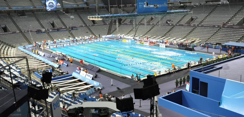 Dans la piscine du Palau Sant Jordi de Barcelone, les Français ont réalisé des exploits, mais ont noté également que certaines lignes d’eau avaient pu bénéficier d’un courant avantageux. (D R) Dans la piscine du Palau Sant Jordi de Barcelone, les Français ont réalisé des exploits, mais ont noté également que certaines lignes d’eau avaient pu bénéficier d’un courant avantageux. (D R)