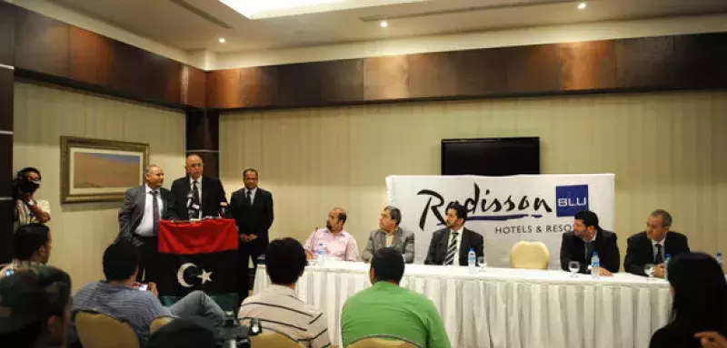 Conférence de presse du CNT annonçant la mort de Kadhafi (Xinhua)