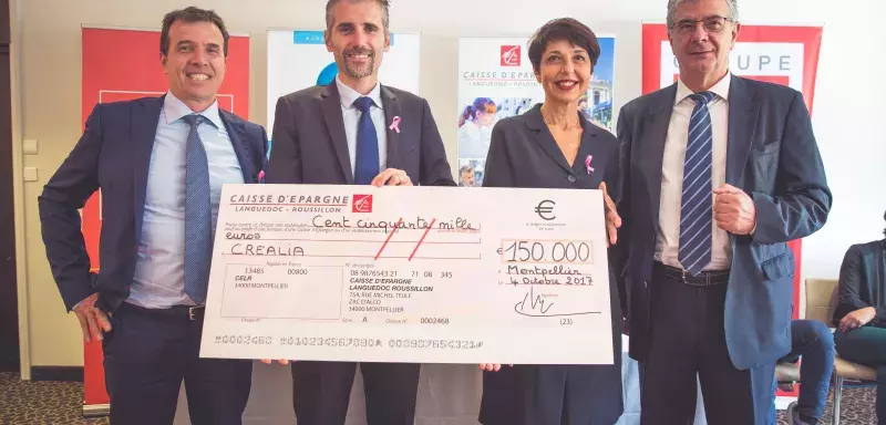 De gauche à droite : Michel CAVAILLON, (Directeur Marketing et Animation CELR), Stéphane MARCEL (Président de CREALIA), Christine FABRESSE (Présidente du Directoire de la CELR) et Monsieur Jean-François MANLHIOT (Membre du Directoire CELR)