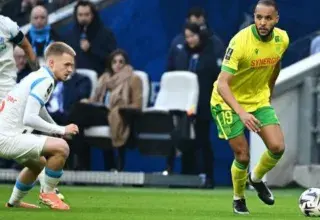 Youssef El-Arabi en action lors du match OM-Nantes, avec le hors-jeu actif qui a causé lannulation de son but