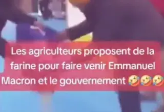 Un rail de farine géant disposé par des agriculteurs au Salon de l Agriculture 2026 pour attirer Emmanuel Macron