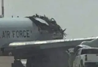 Illustration d'un avion AWACS E-3 Sentry de l'US Air Force endommagé lors d'une frappe iranienne