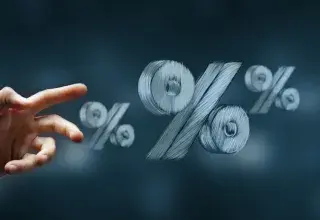 Hand reaching towards floating percentage symbols
