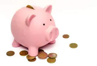 Tirelire rose entourée de pièces en euros