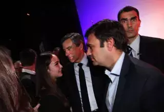 Voici en haut à droite le garde du corps de François Fillon qui a tapé le photoreporter Patrick Aventurier. (Patrick Aventurier/Getty-Images)