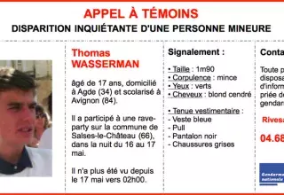 Thomas n'a plus été vu depuis le 17 mai, 2h, alors qu'il participait à une rave-party dans les Pyrénées-Orientales en Languedoc-Roussillon.