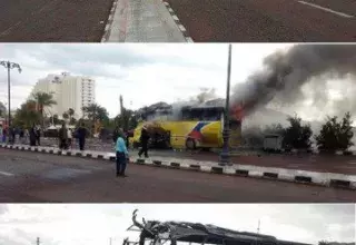 un homme s'est approché du bus. Il y a eu une explosion quand il se trouvait sur la 3ème marche, selon la police... (DR)