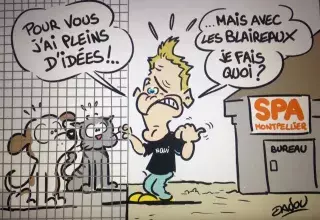 Quand le dessinateur croque Rémi Gaillard et la SPA de Montpellier. ( © Dadou)