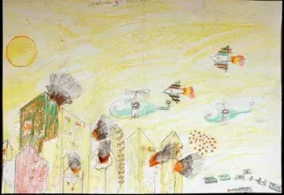 Les dessins représentent la vision d’enfants de Gaza après l’opération Plomb Durci de 2008-2009. Certains ont estimé que ces dessins véhiculaient une propagande anti-israélienne. (D. R.)  