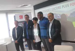 Patrice Canayer, Mathieu Charpentier, Christine Fabresse, Robins Tchale-Wachou, Christophe Carniel, tous unis le succès économico-sportif de Vogo ! (© Nicolas Ethève)